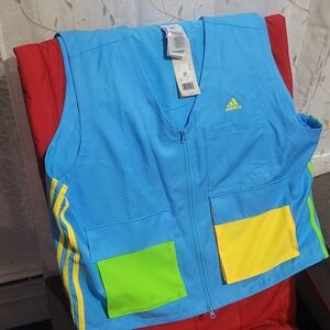 Adidas Blue Zip-Front Vest with Colorblock Pockets